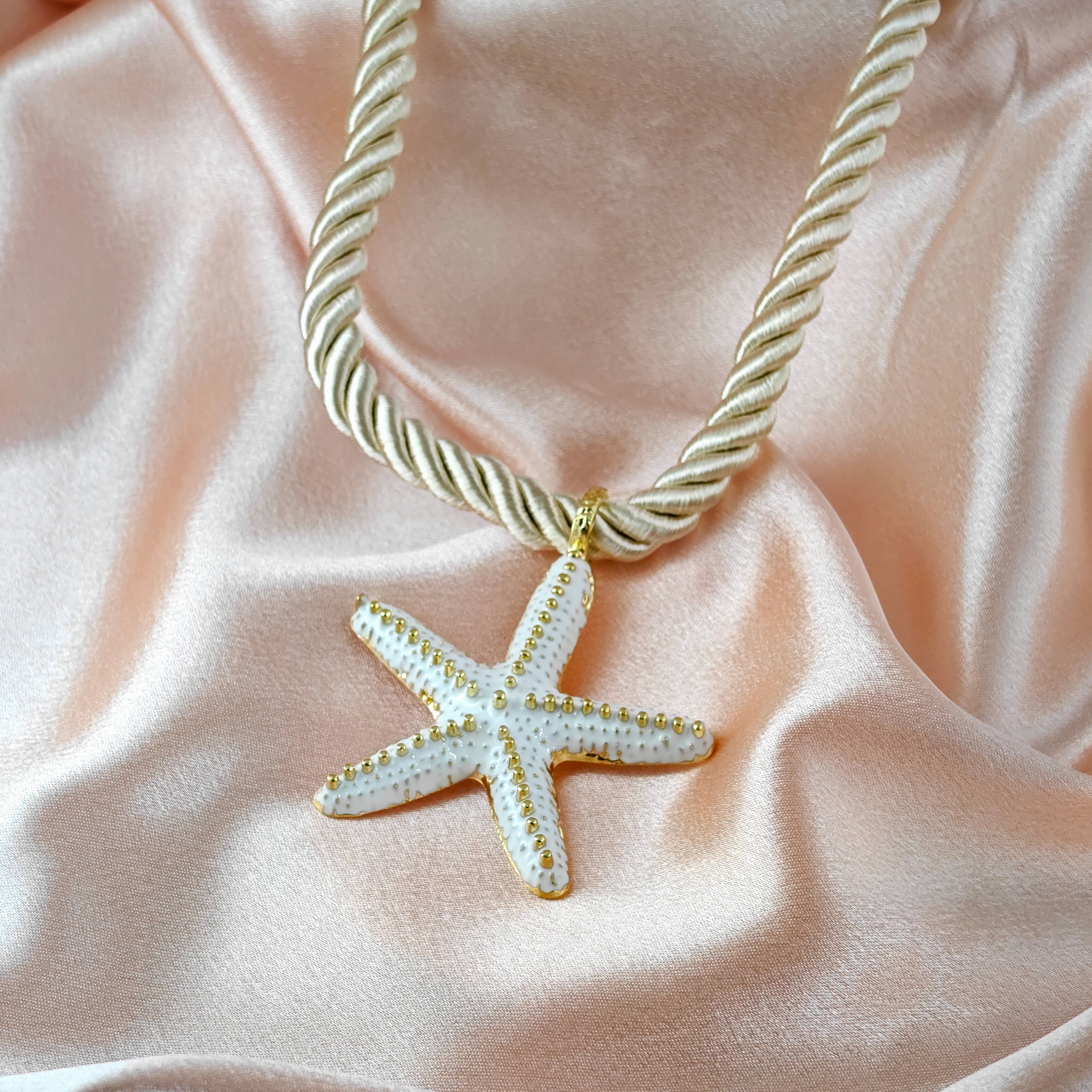 Unique White Enamel Starfish Charm Necklace Korean Anti-Tarnish Jewelry