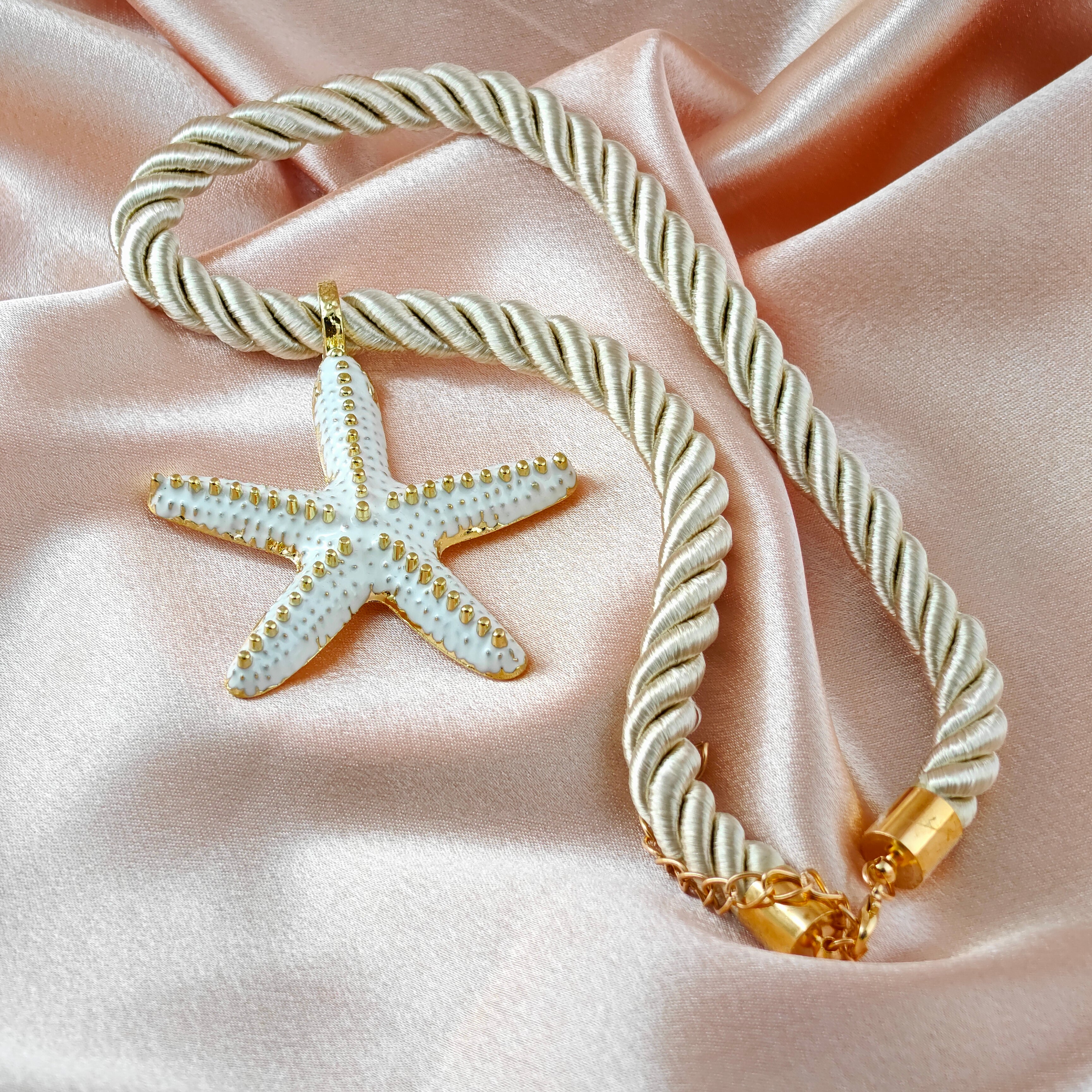 Unique White Enamel Starfish Charm Necklace Korean Anti-Tarnish Jewelry