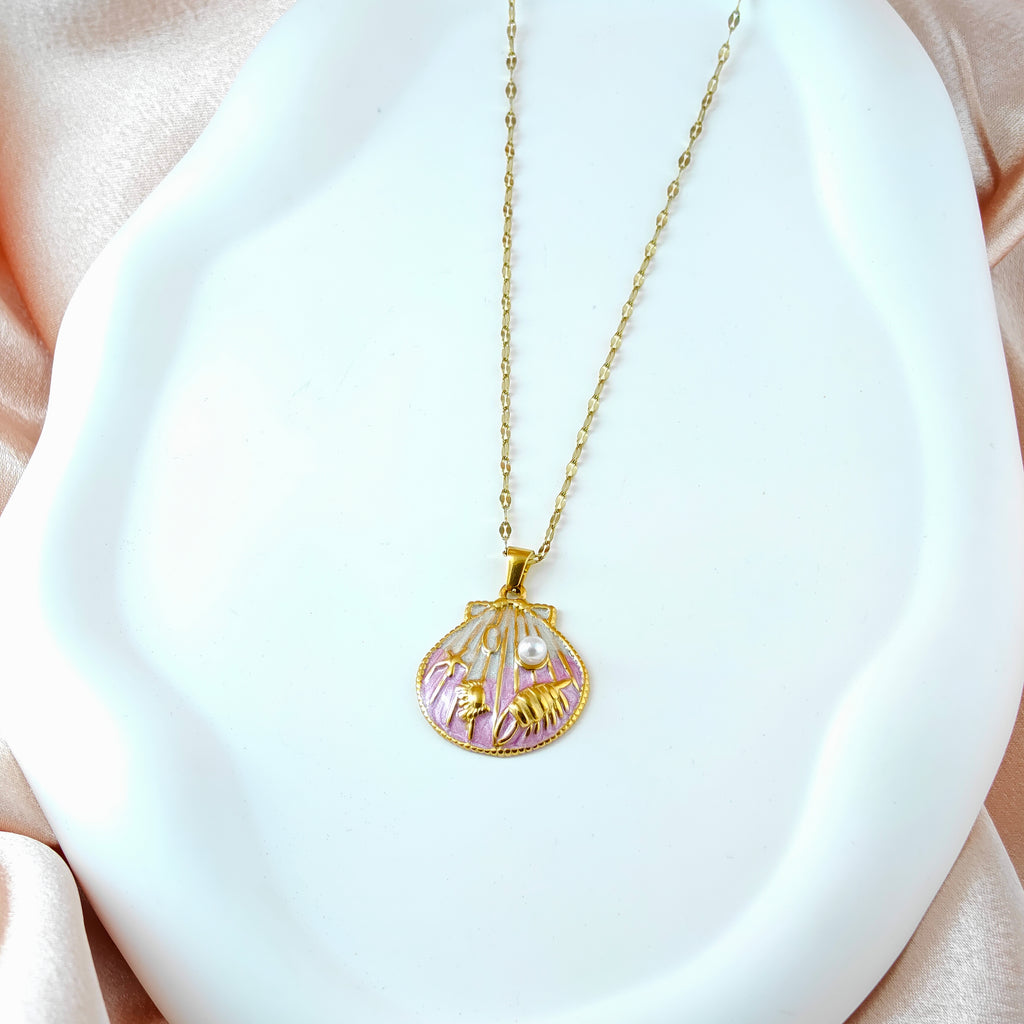 Chic Shell Pendant Necklace Anti-Tarnish Gold-Tone Korean Ocean Jewelry