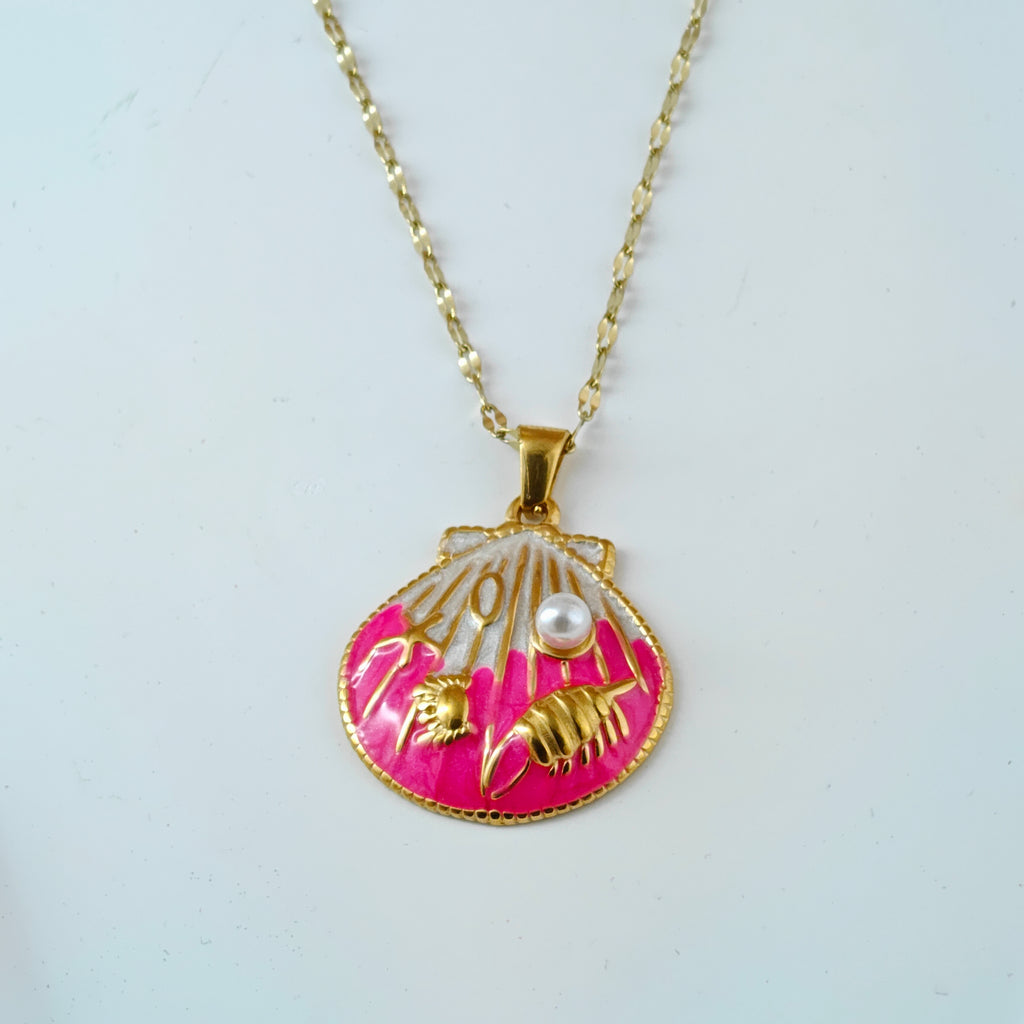 Chic Shell Pendant Necklace Anti-Tarnish Gold-Tone Korean Ocean Jewelry