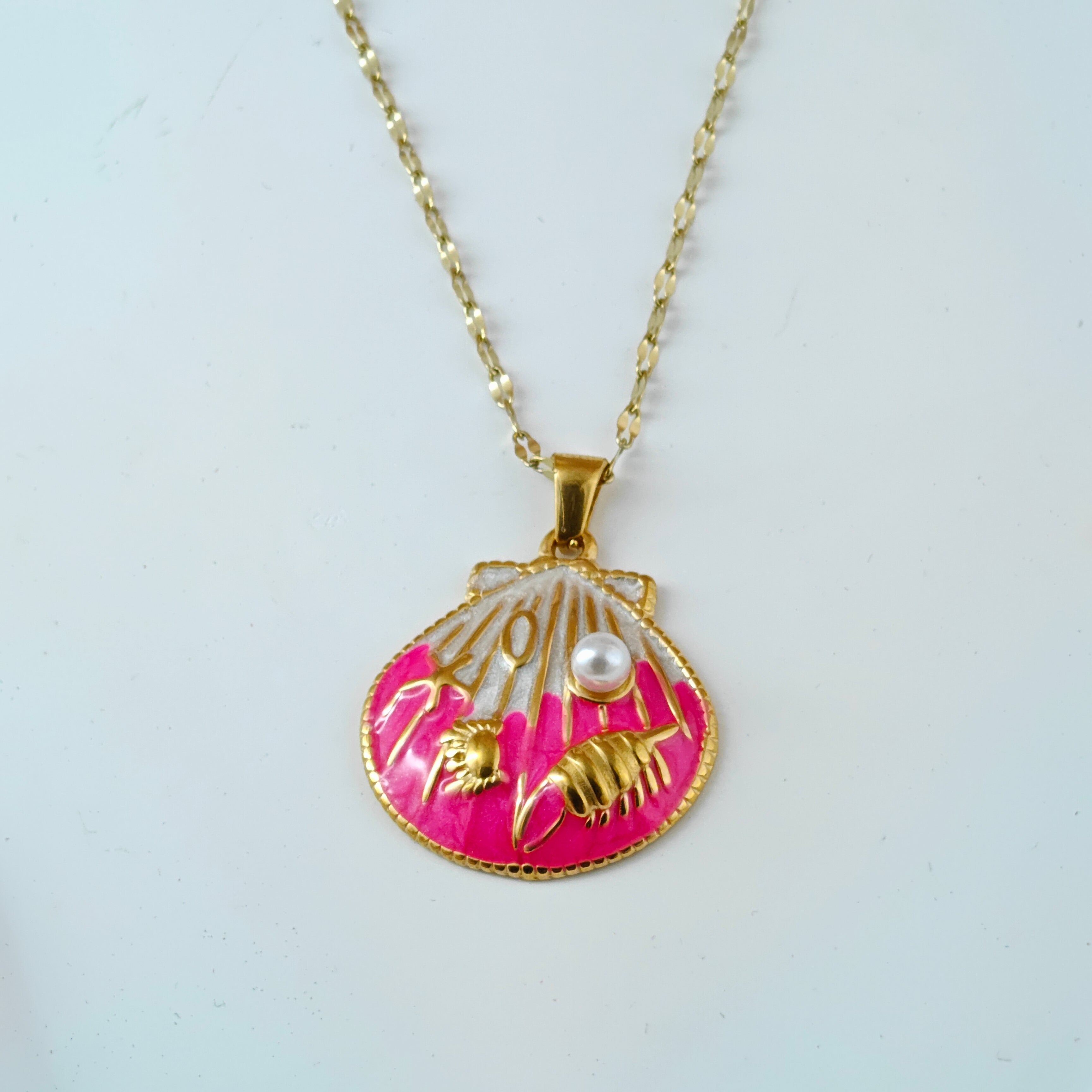 Chic Shell Pendant Necklace Anti-Tarnish Gold-Tone Korean Ocean Jewelry
