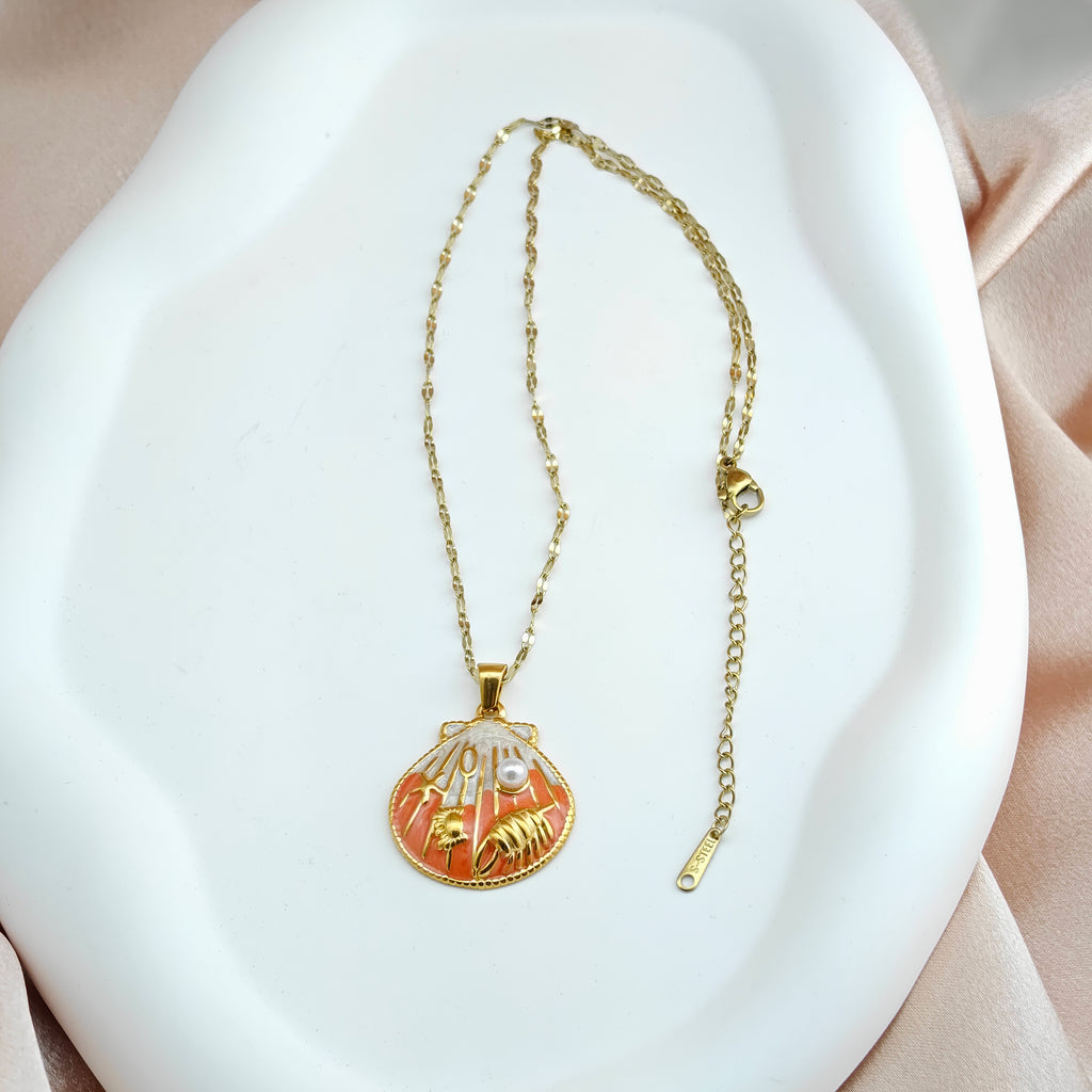 Chic Shell Pendant Necklace Anti-Tarnish Gold-Tone Korean Ocean Jewelry