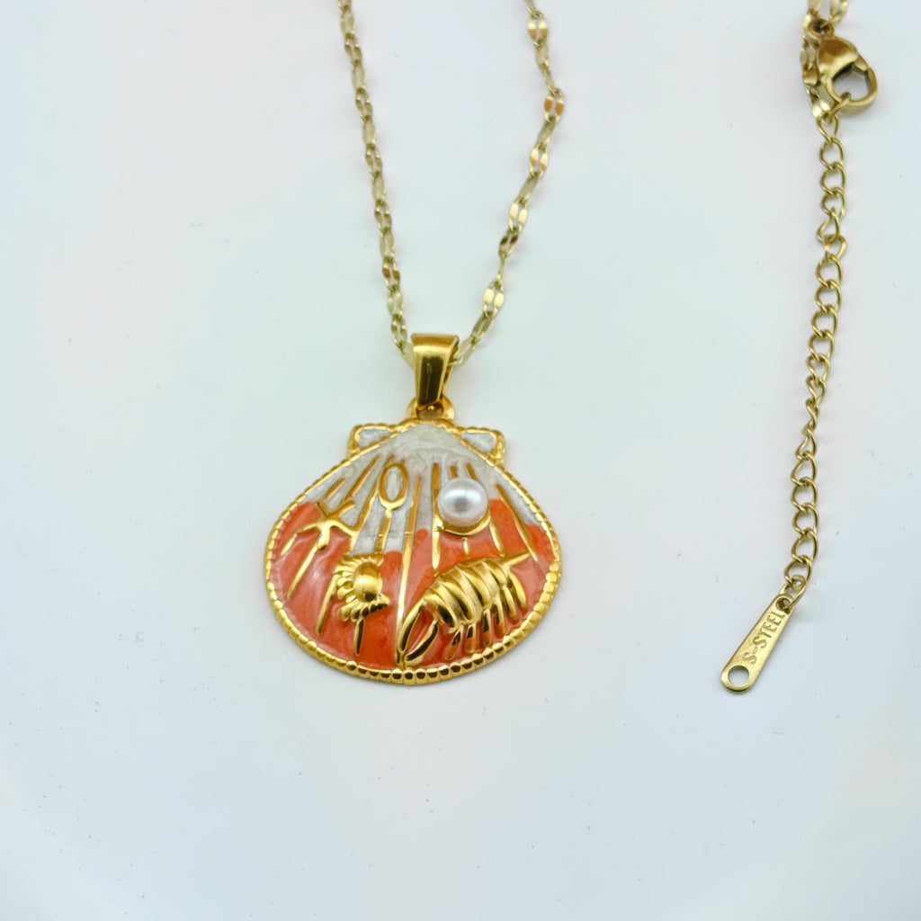 Chic Shell Pendant Necklace Anti-Tarnish Gold-Tone Korean Ocean Jewelry