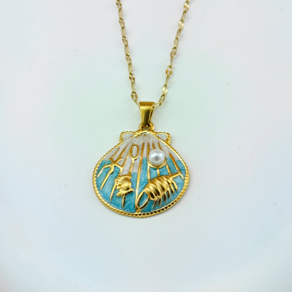Chic Shell Pendant Necklace Anti-Tarnish Gold-Tone Korean Ocean Jewelry