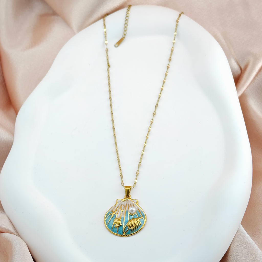 Chic Shell Pendant Necklace Anti-Tarnish Gold-Tone Korean Ocean Jewelry