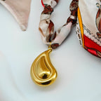 Regal Print Fabric Tie Necklace with Gold-Tone Teardrop Pendant  Anti-Tarnish Korean Jewelry