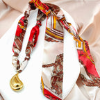 Regal Print Fabric Tie Necklace with Gold-Tone Teardrop Pendant  Anti-Tarnish Korean Jewelry