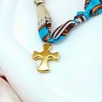 Korean Anti-Tarnish Jewelry Fabric Ribbon Tie Choker with Stylized Cross Shape