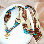 Korean Anti-Tarnish Jewelry Fabric Ribbon Tie Choker with Stylized Cross Shape