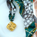 Bold Square Knot Charm Scarf Necklace  Anti-Tarnish Korean Style Statement Jewelry