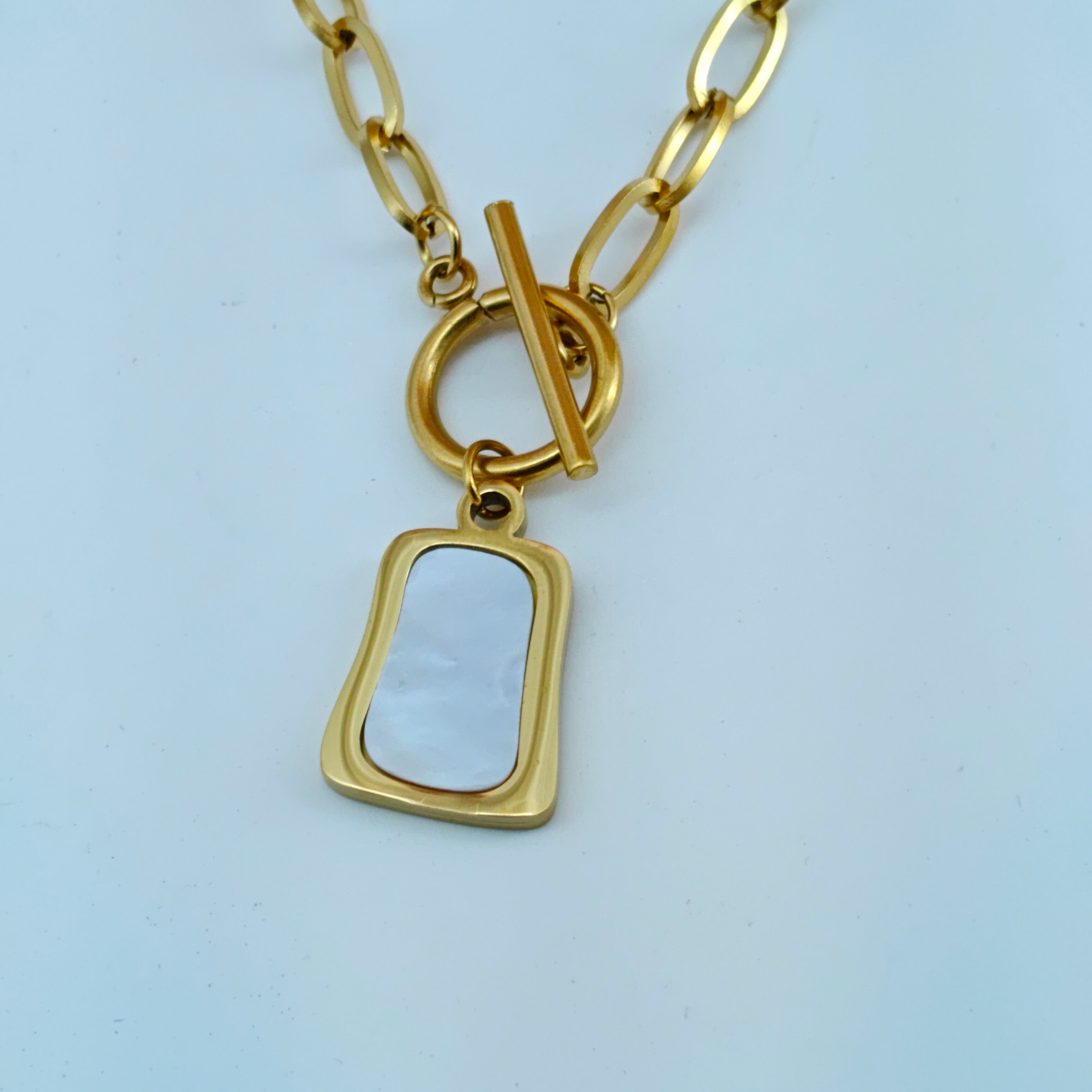 Rectangular Mother-of-Pearl Toggle Necklace  Anti-Tarnish Korean Jewelry
