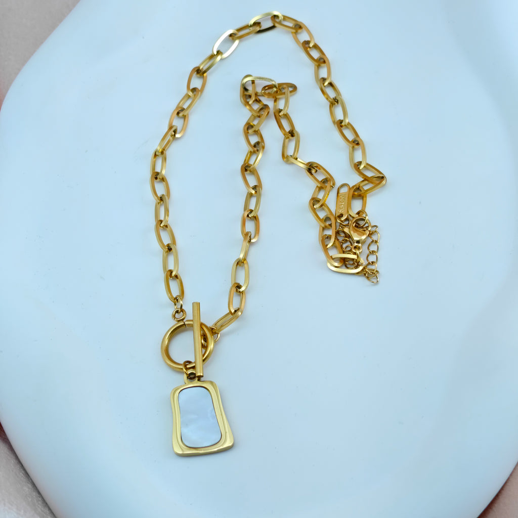 Rectangular Mother-of-Pearl Toggle Necklace  Anti-Tarnish Korean Jewelry