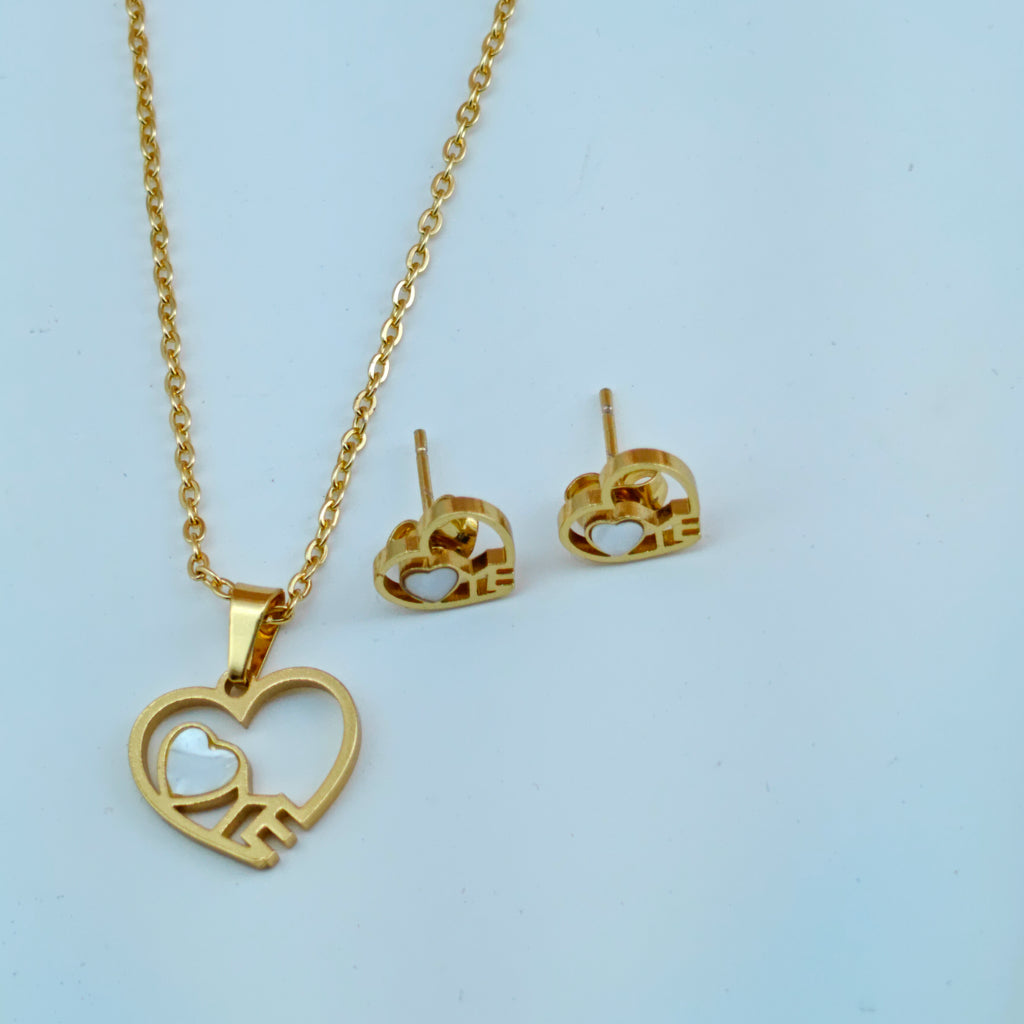 Heart Shape LOVE Pendant and Stud Earring Set Anti-Tarnish Korean Jewelry