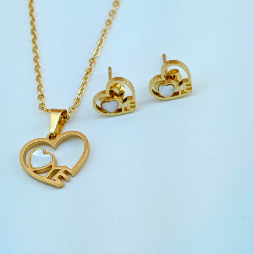 Heart Shape LOVE Pendant and Stud Earring Set Anti-Tarnish Korean Jewelry