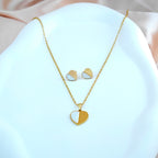 Dual-Tone Heart Shape Jewelry Set - Anti-Tarnish Korean Necklace & Studs
