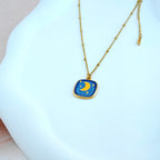 Moon & Stars Square Pendant Necklace  Anti-Tarnish Korean Jewelry
