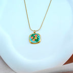 Water Lily Square Pendant Necklace  Anti-Tarnish Korean Jewelry