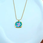 Tulip Square Pendant Necklace Anti-Tarnish Korean Jewelry