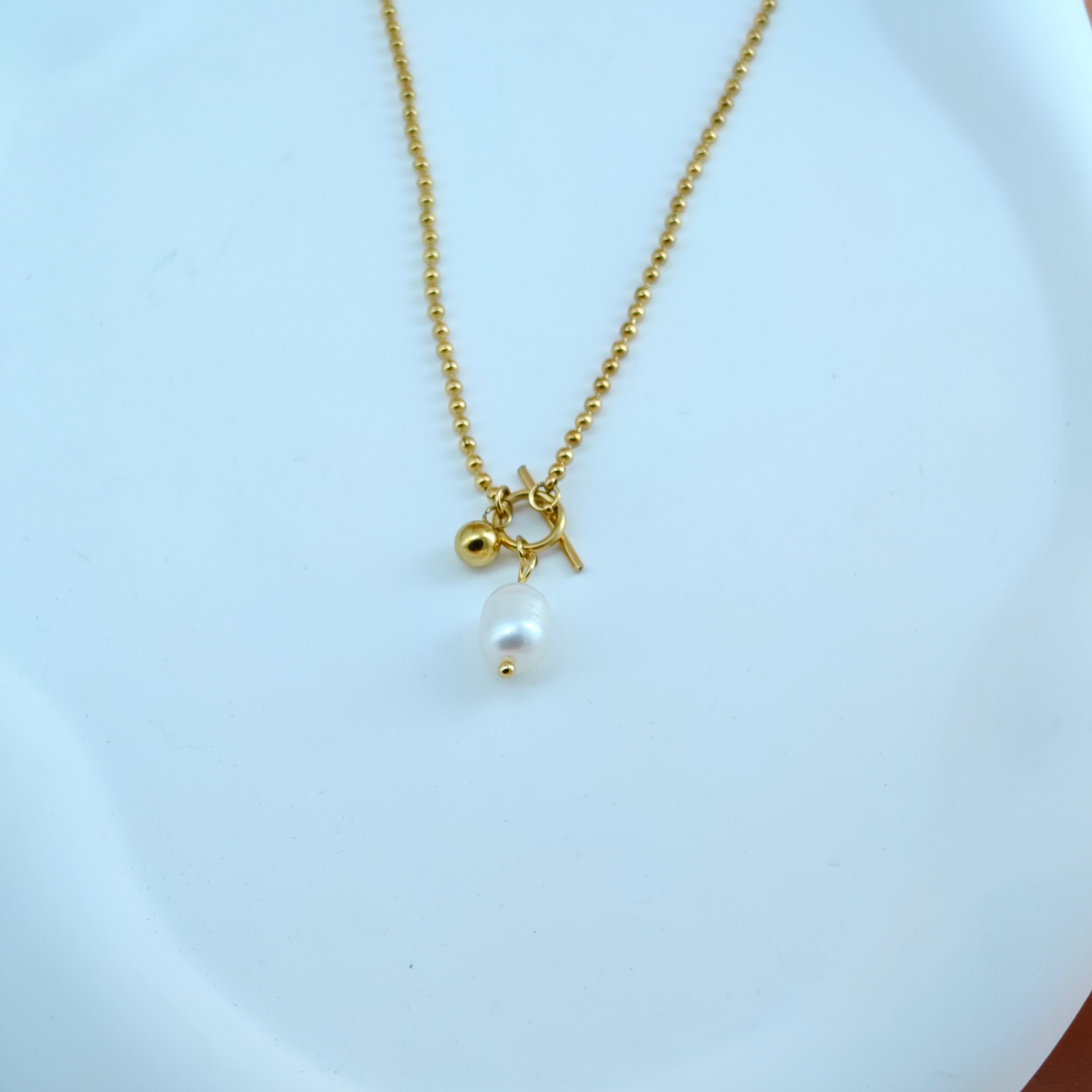 Delicate Pearl Drop Necklace with Initial Charm  Anti-Tarnish Korean Jewelry
