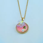 Round Enamel Flower Medallion Necklace  Anti-Tarnish Korean Jewelry