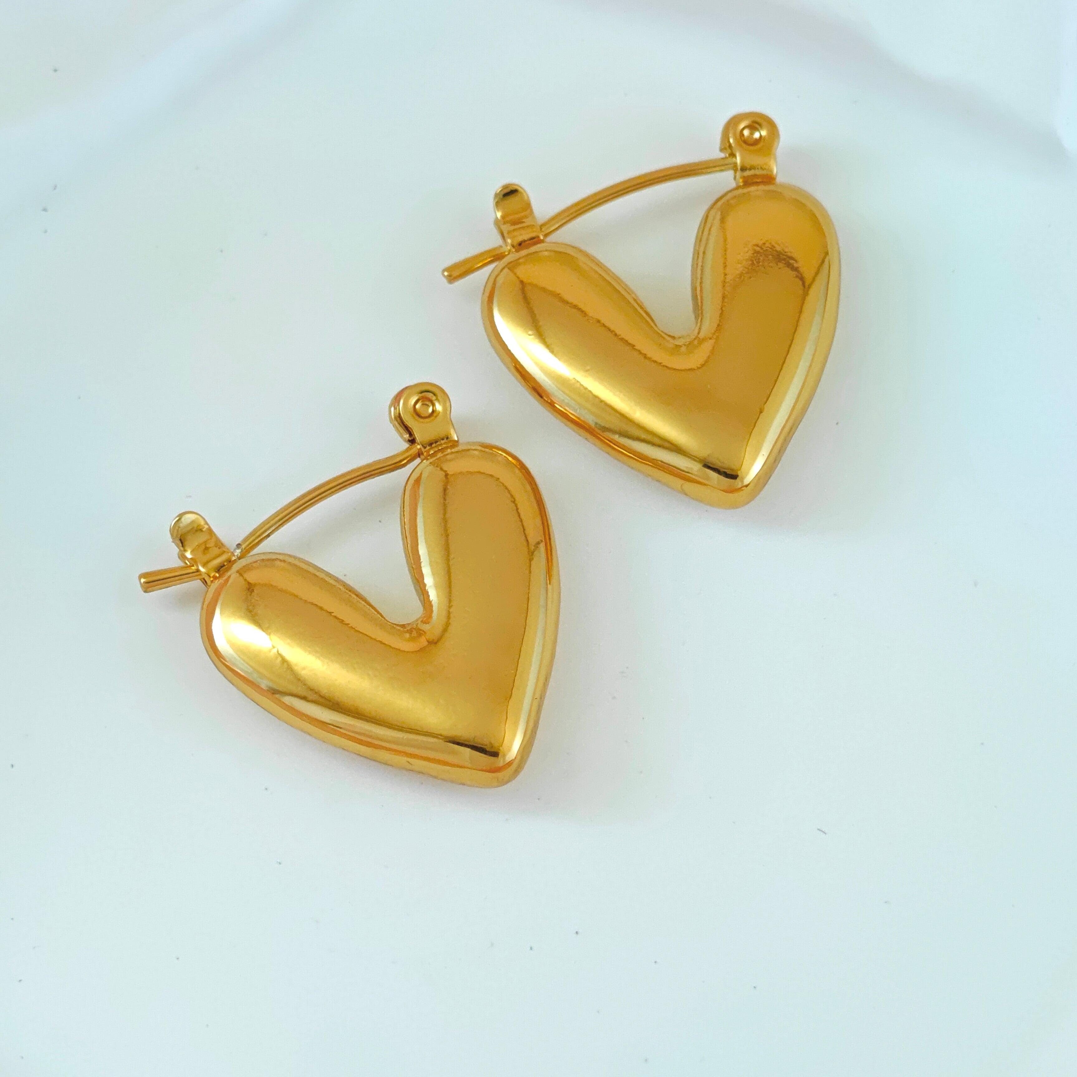 Puffy Gold Heart Anti Tarnish Korean Hoops