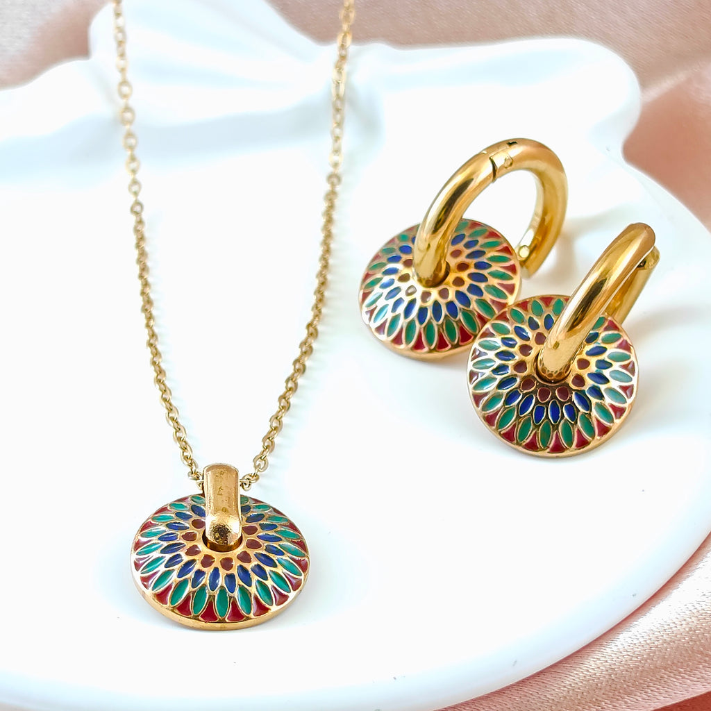 Korean Anti-Tarnish Gold and Multi-Color Enamel Circle Jewelry Set