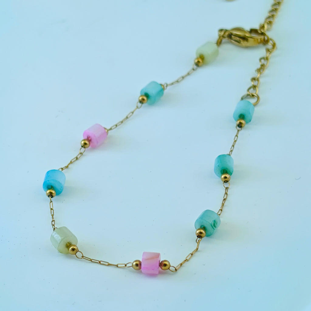 Pastel Cube Bead Anti-Tarnish Korean Chain Bracelet