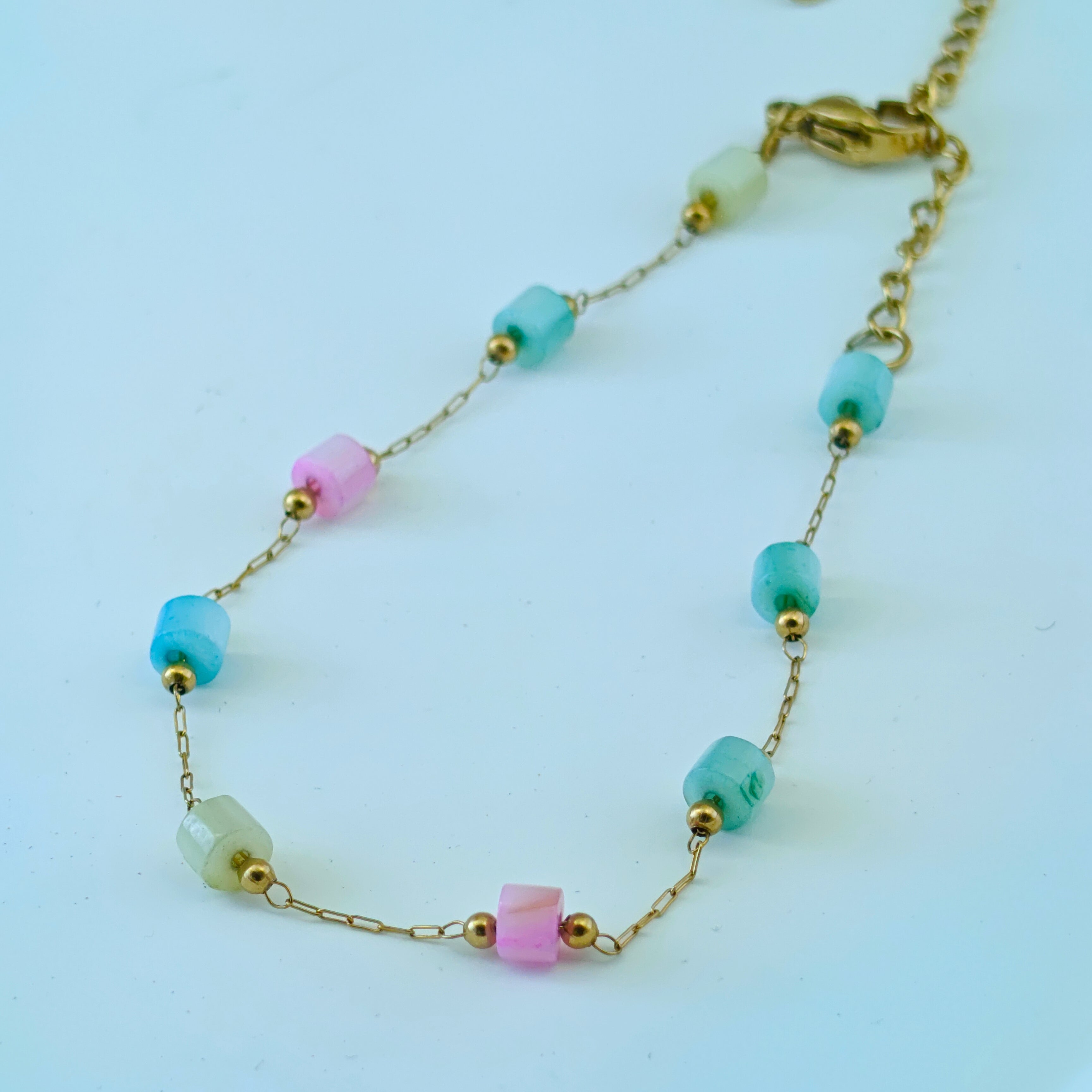 Pastel Cube Bead Anti-Tarnish Korean Chain Bracelet