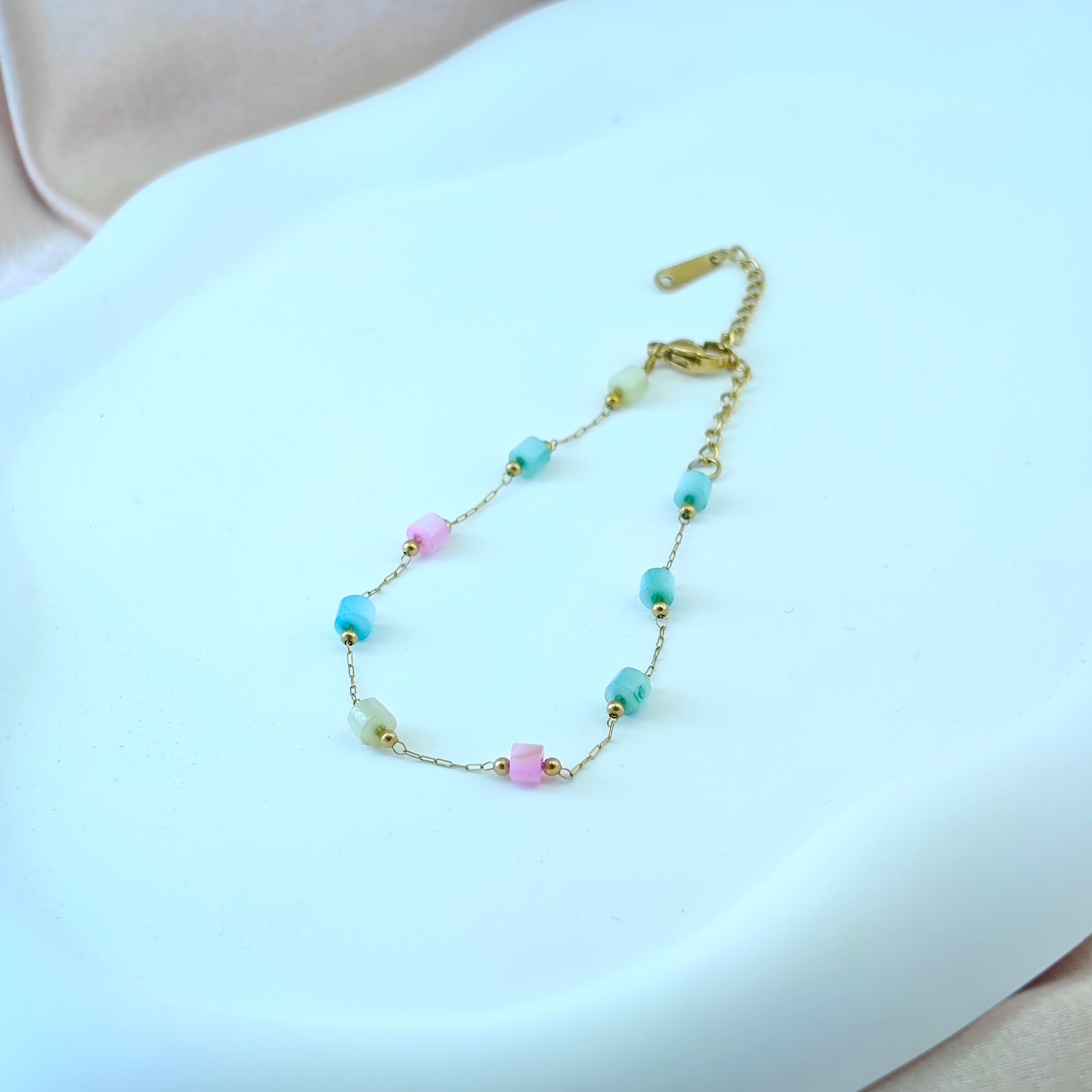 Pastel Cube Bead Anti-Tarnish Korean Chain Bracelet