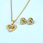 Korean Anti-Tarnish Jewelry Mother-of-Pearl Heart Shape Necklace and Earrings Set