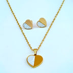 Dual-Tone Heart Shape Jewelry Set - Anti-Tarnish Korean Necklace & Studs