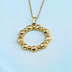 Anti-Tarnish Korean Jewelry Gold Beaded Circle Pendant Necklace