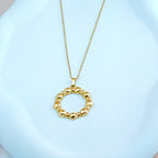 Anti-Tarnish Korean Jewelry Gold Beaded Circle Pendant Necklace