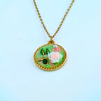 Round Enamel Rose Pendant Necklace  Anti-Tarnish Korean Jewelry