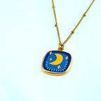 Moon & Stars Square Pendant Necklace  Anti-Tarnish Korean Jewelry