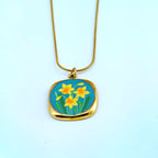 Daffodil Square Pendant Necklace  Anti-Tarnish Korean Jewelry